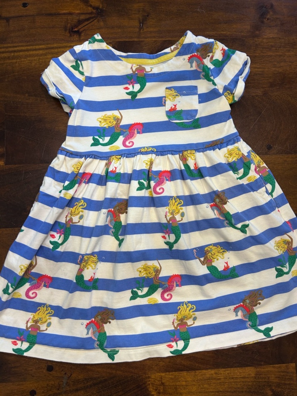Mini Boden Girls' Blue & White Striped Mermaid Print Dress